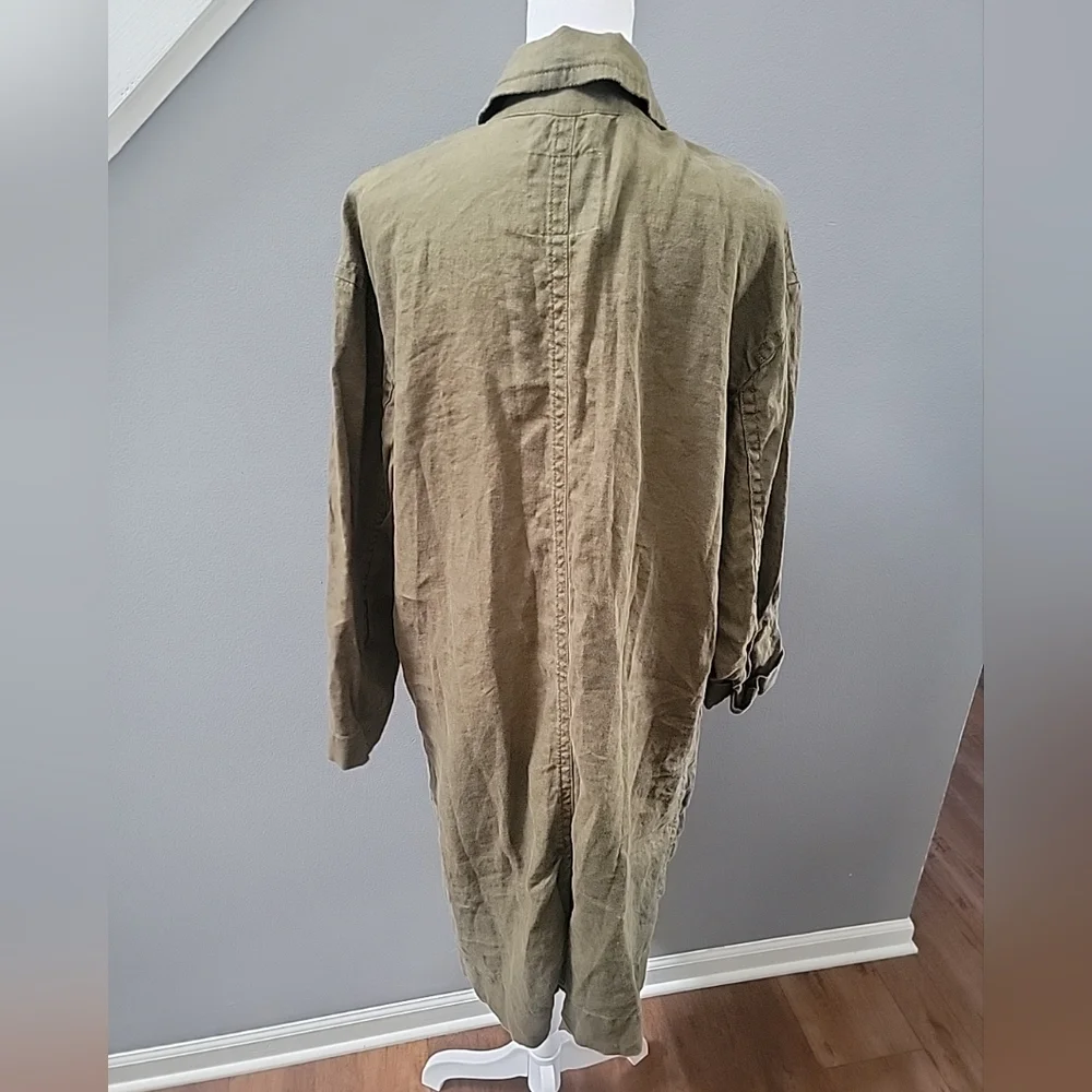 Madewell Army Green 100% Linen Oversized Long Duster Coat  BUTTON UP SMALL - Picture 4 of 6